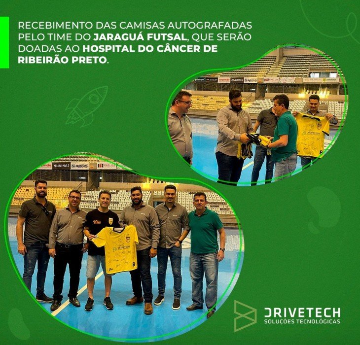 Recebimento das Camisetas Autografadas Pelo Time Jaraguá Futsal que serão Doadas ao Hospital de Câncer de Ribeirão Preto. 